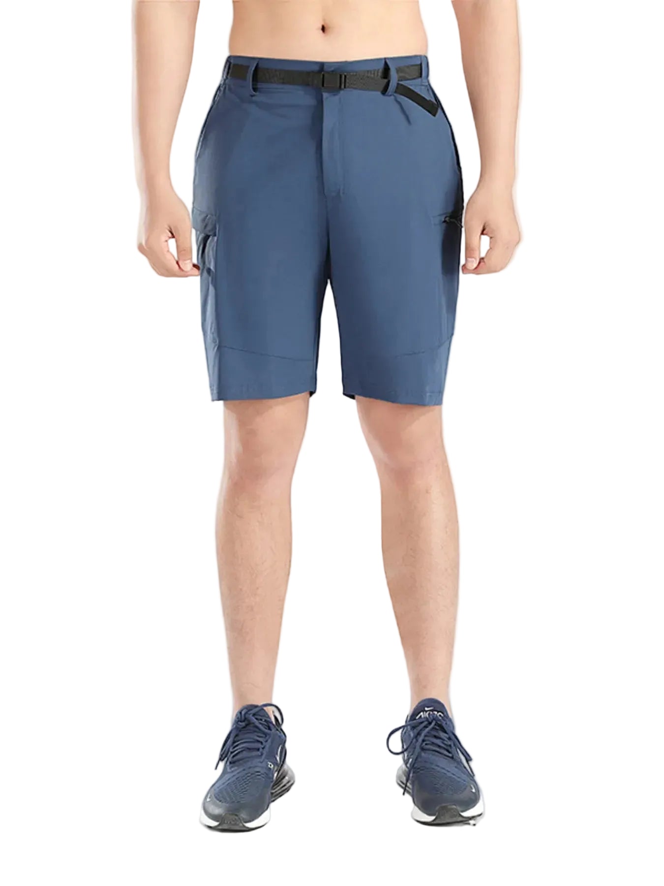 Men's utility pocketed active shorts with multiple pockets and adjustable belted waist