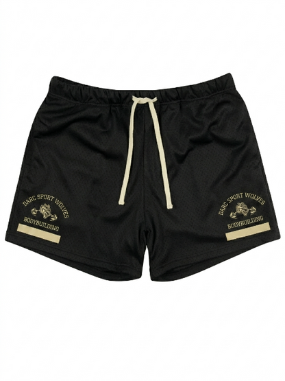Men's bodybuilding graphic active shorts with 4-way stretch and adjustable drawstring waist