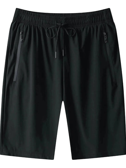 Men's active gym shorts with secure side zipper pockets and reinforced drawstring waistband