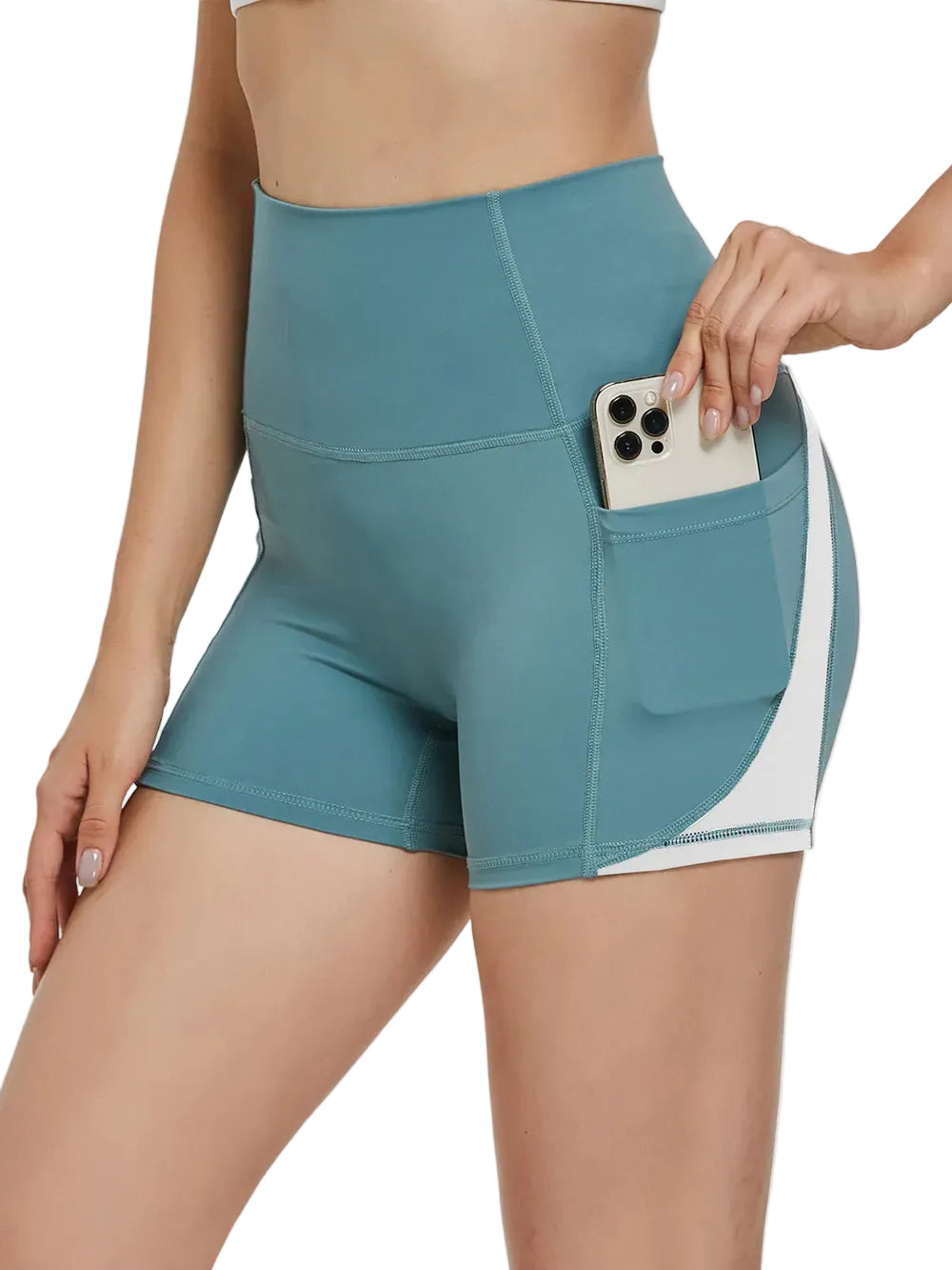 Women's high-waist sculpt active shorts with side pockets and body-contouring stretch fabric