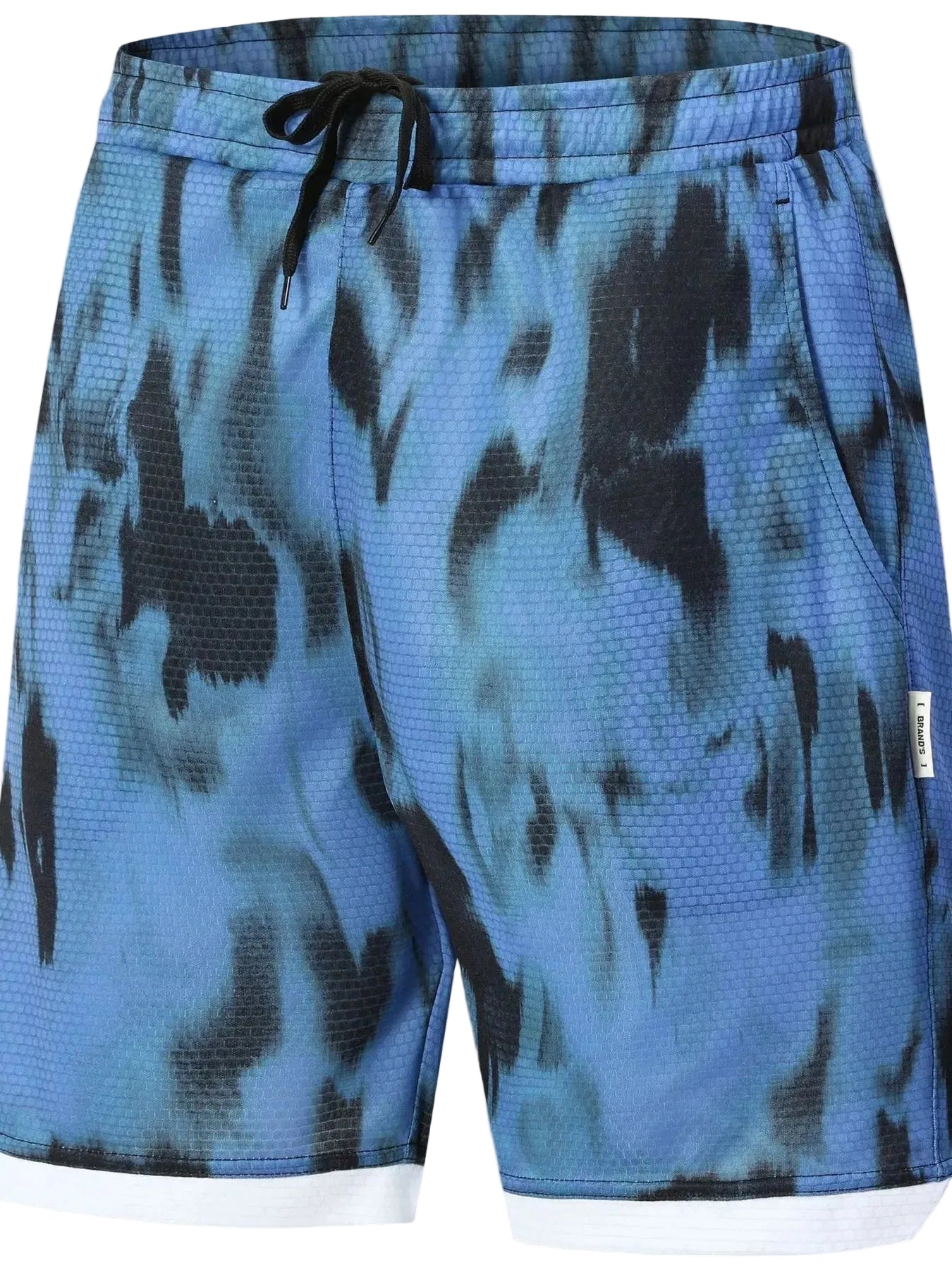 Men's tie-dye quick-dry active shorts with elastic drawstring waistband and contrast hem