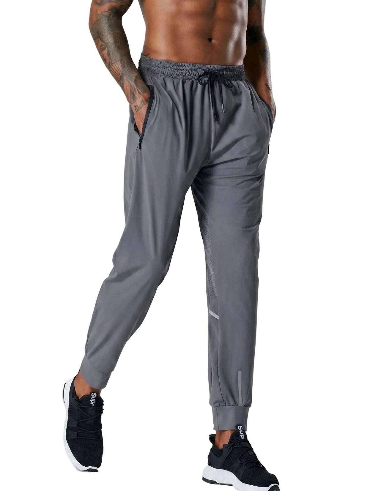 Plus-size men's performance joggers with elastic drawstring waist and tapered athletic fit
