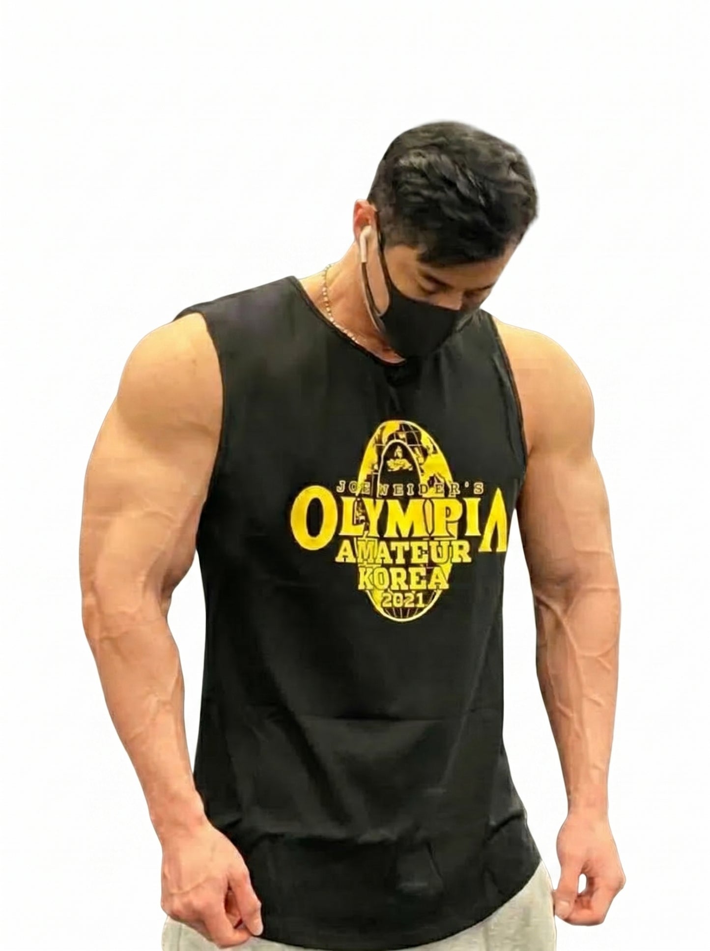 Plus-size men's graphic active tank with relaxed athletic fit and breathable cotton-blend fabric
