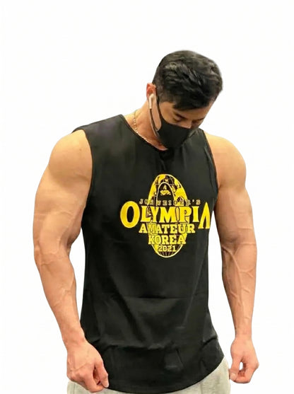 Plus-size men's graphic active tank with relaxed athletic fit and breathable cotton-blend fabric