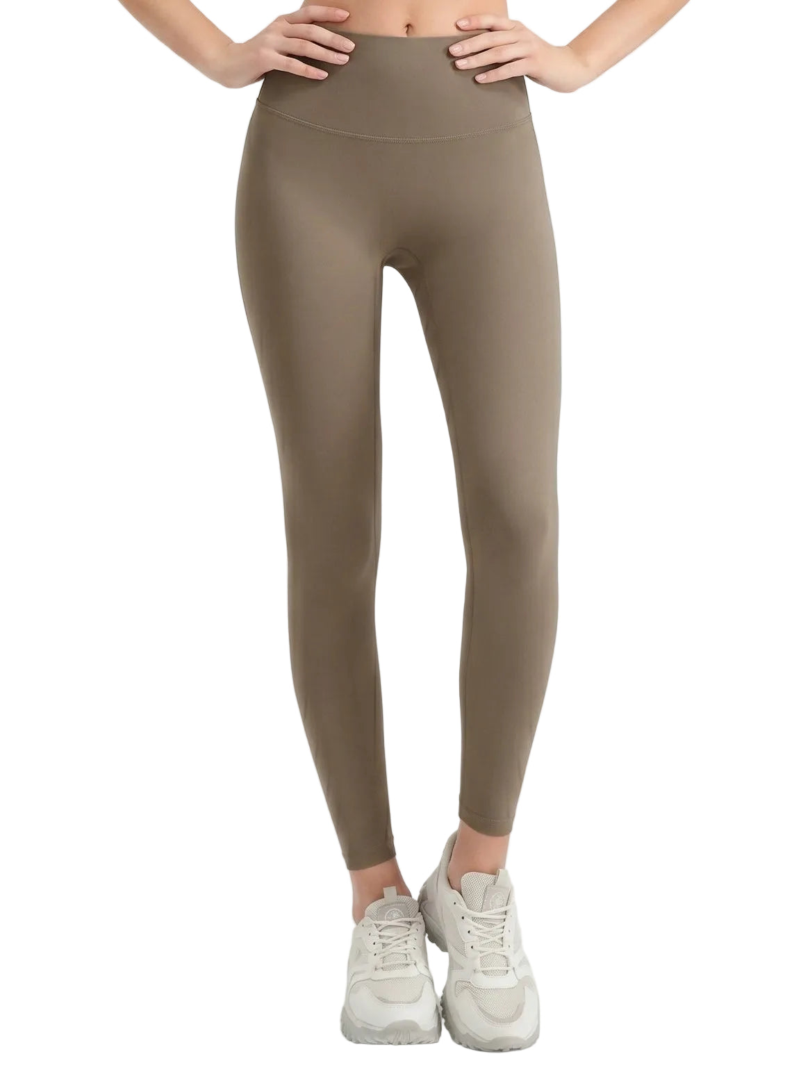 Women's wide waistband high-waist active leggings with soft body-hugging stretch fabric