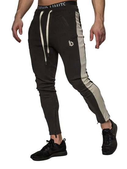 Men's contrast-stripe joggers in cotton blend with drawstring waist and tapered athletic fit
