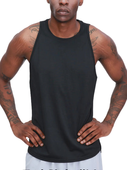 Men's sleeveless mesh-style performance training tank with moisture-wicking athletic cut