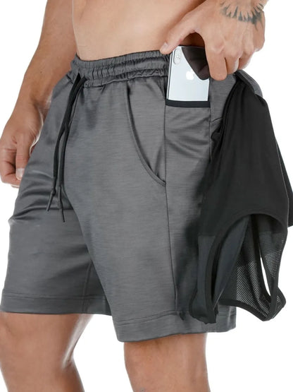 Men's drawstring active shorts with deep side pockets and lightweight breathable blend