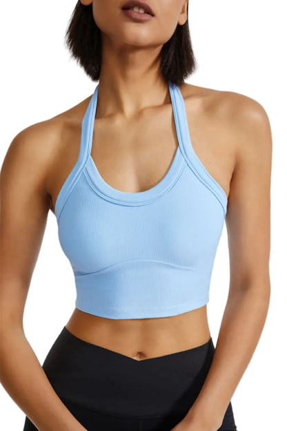 Women's ribbed halter neck active cami with sculpt cropped fit and wide under-bust band